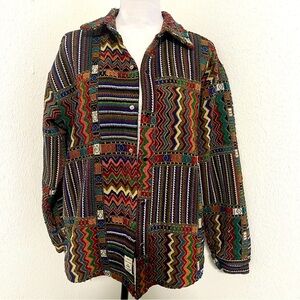 Aelfric Eden Unisex Long Sleeve Shacket Aztec Print Oversized Medium Warm EUC